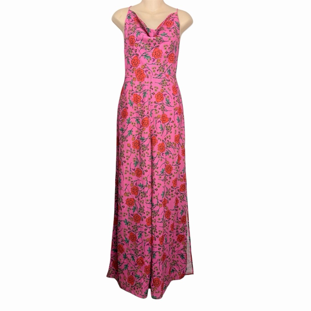 NEW Finders Keepers Hana Jumpsuit Fuchsia Floral Wide Leg Open Back Resort Small